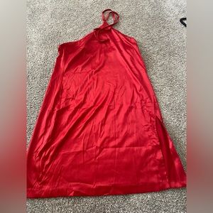 Satin mini dress with slit